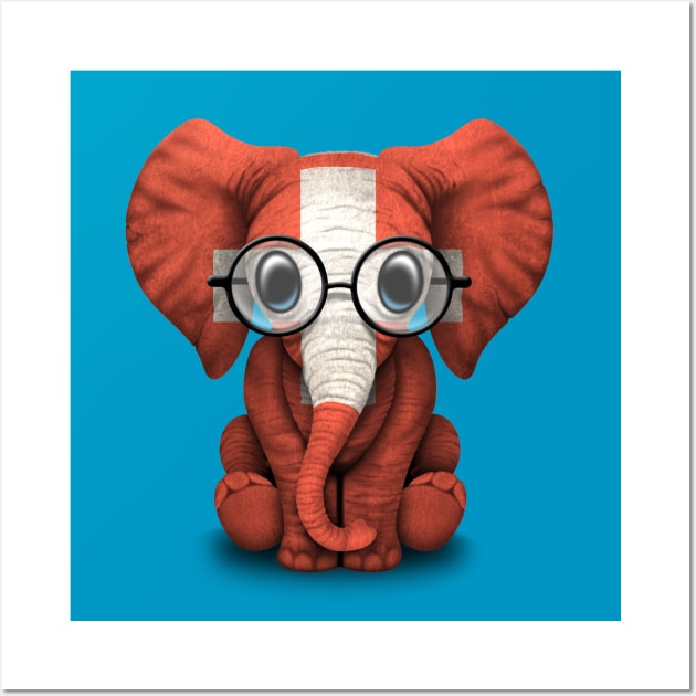 Baby Elephant with Glasses and Swiss Flag Wall Art by jeffbartels